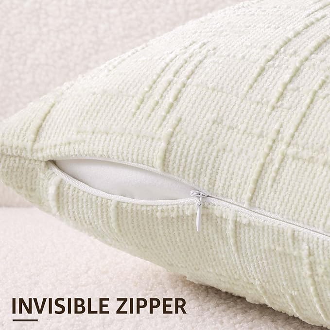 decorUhome Summer Cream White Chenille Throw Pillow Covers 16x16 Set of 2 - Image 3
