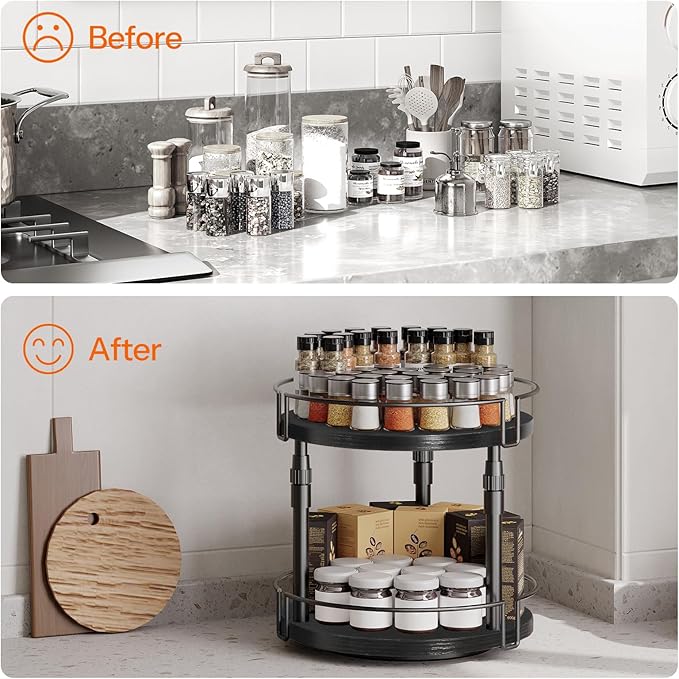 HOOBRO Lazy Susan Organizer Spice Rack, 2-Tier Height Adjustable Rotating Lazy - Image 7
