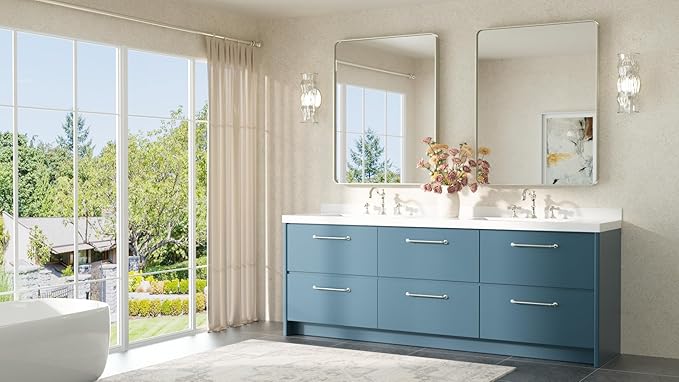 TETOTE Brushed Nickel Mirror 28 x 36 Brushed Nickel Metal Framed Bathroom Mir...