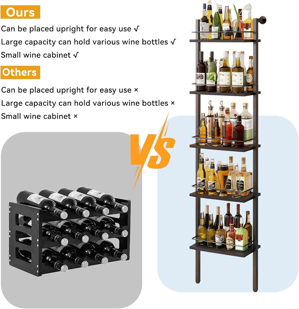YMYNY 5-Tier Wall Mounted Floating Wine Rack 16.93x7.87x69.68 Black HWR001B