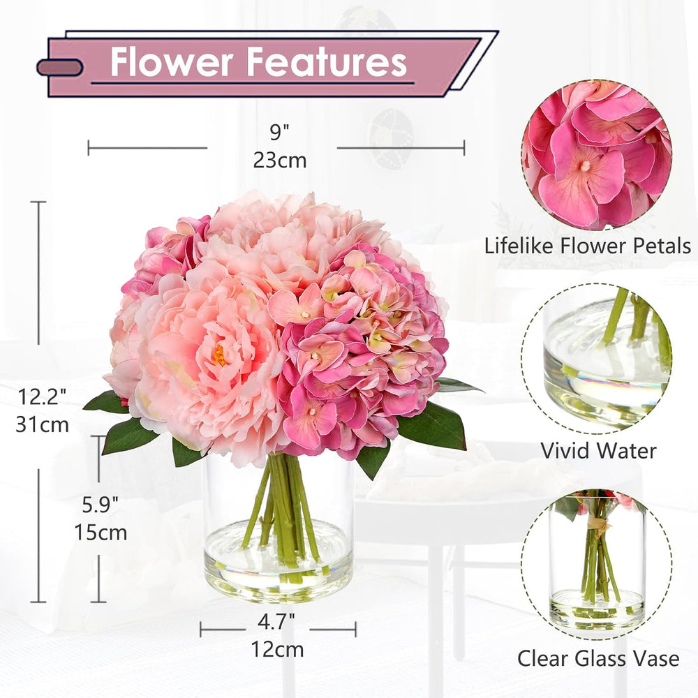 Hollyone Pink Hydrangea Peonies Artificial Flowers Real Touch Fake Flowers Ar...