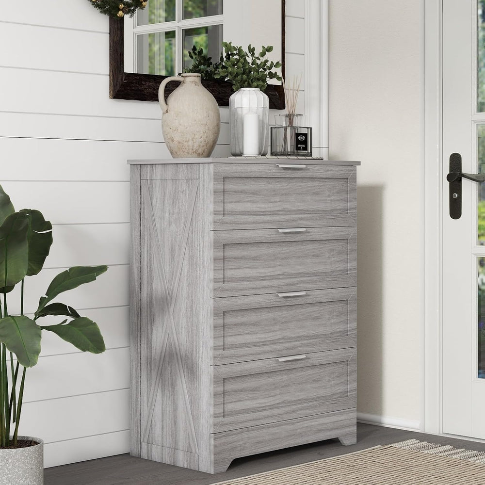 Farmhouse Dresser for Bedroom, 37’’ Tall Wood Chest of Drawers, Wash Grey