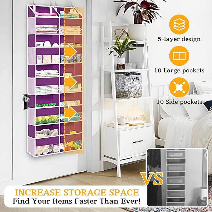 Over The Door Organizer 5 Tiers, Extra Large Behind Door Storage of 10 - Image 2