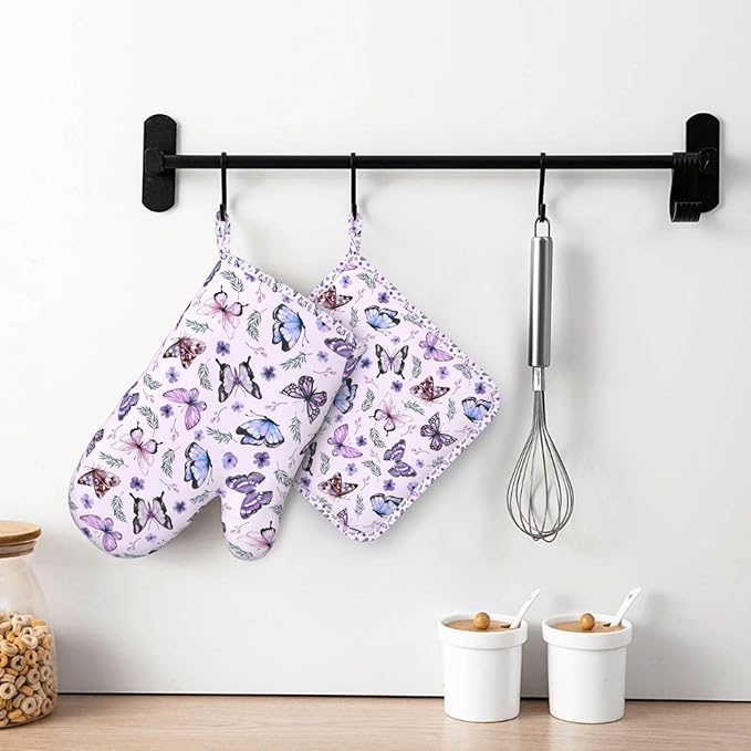 Butterflies Oven Mitts and Pot Holders Set, Cute Kitchen Accessories Heat - Image 7