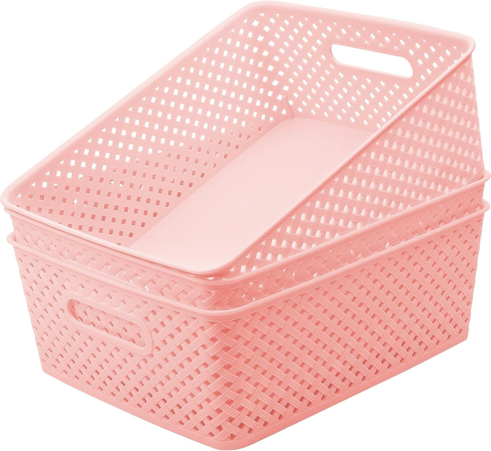 MaxGear 3 Pack Plastic Storage Baskets, Large, Pink