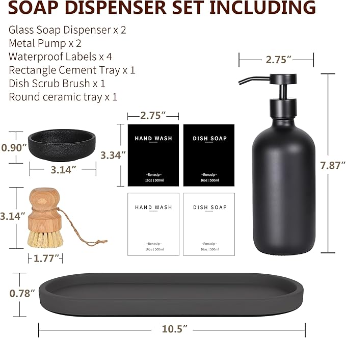 Ronasip Set of 5 Kitchen Soap Dispenser Set 16 Oz Glass Hand Dish Soap Dispenser - Image 4