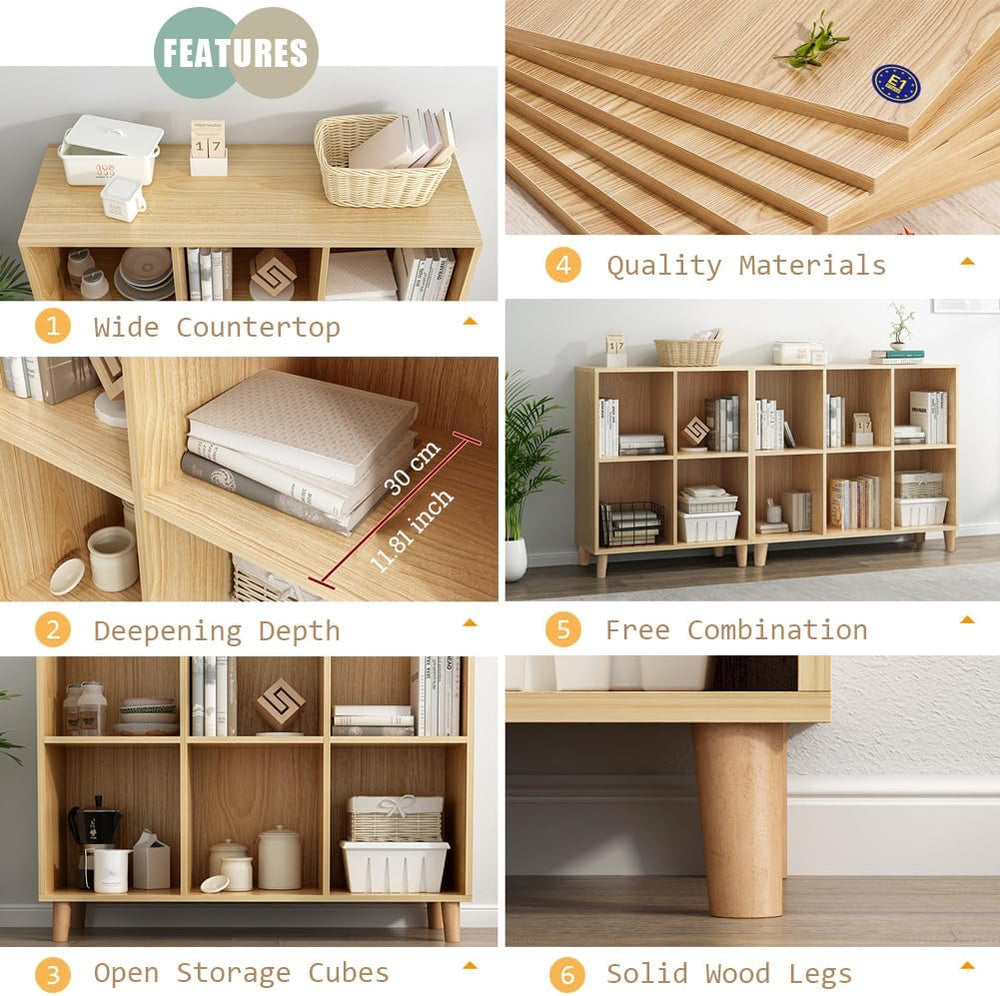 IOTXY Freestanding Open Cubes Bookcase - 2-Tier Floor Standing Wooden Storage...