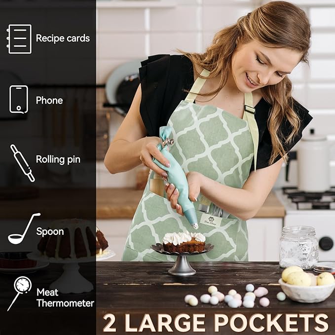 2 Pieces Aprons for Women with Pockets, Cotton Linen Waterproof Kitchen Cooking - Image 5
