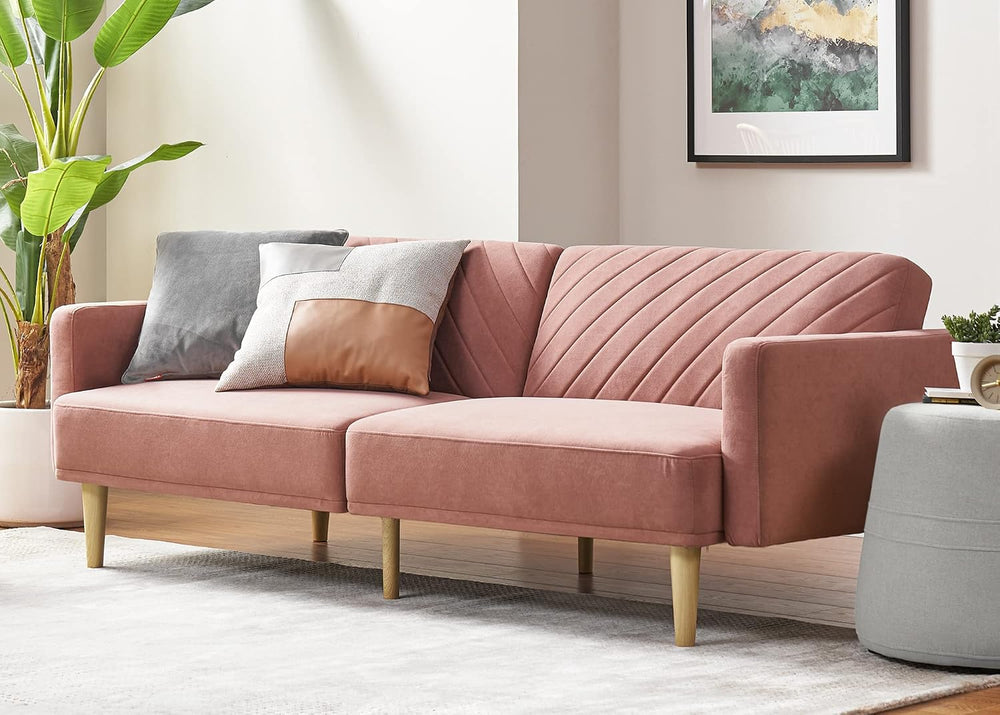 mopio 76.4" Futon (Old Rosa Velvet, Chevron Styled)