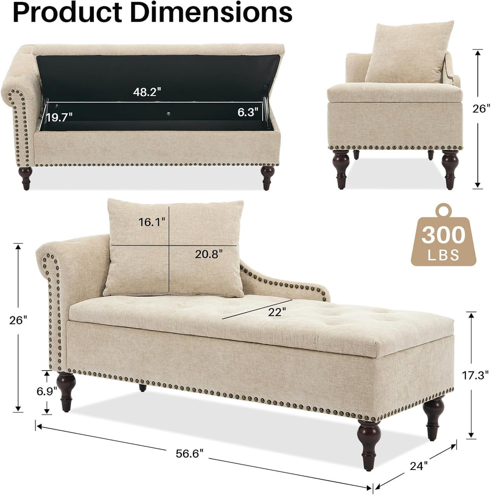 SOFTHION Velvet Chaise Lounge with Storage & Left Armrest,Brown