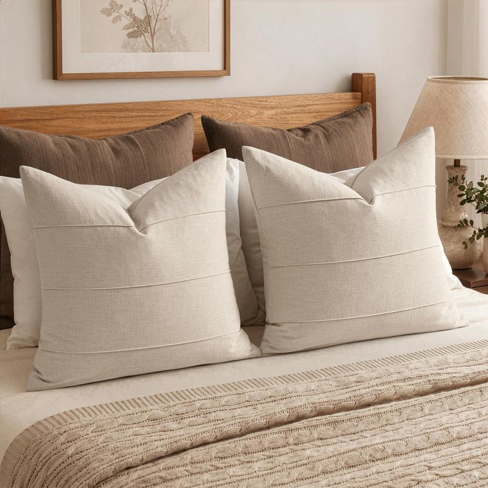 MIULEE Euro Decorative Linen Throw Pillow Covers 26x26 Beige Striped