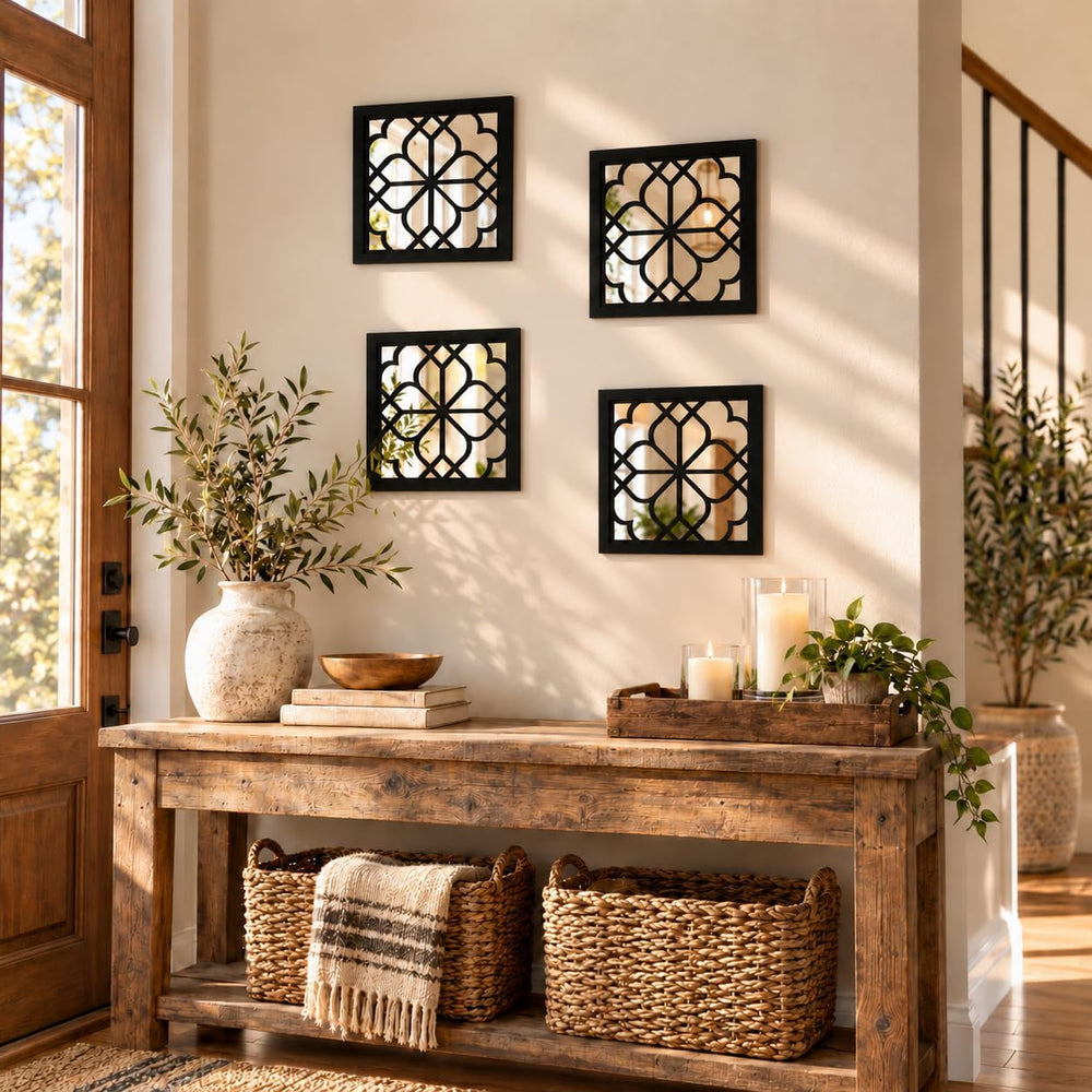 ZEXUIRU 4 Set Rustic Wall Mirrors for Bedroom Bathroom Living Room Entryway W...