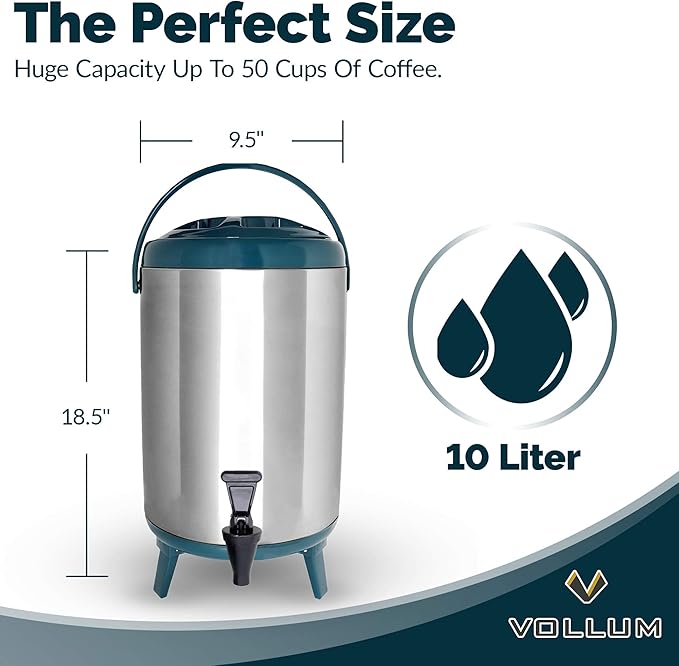 Vollum Stainless Steel Insulated Beverage Dispenser – Insulated Thermal Hot and - Image 4