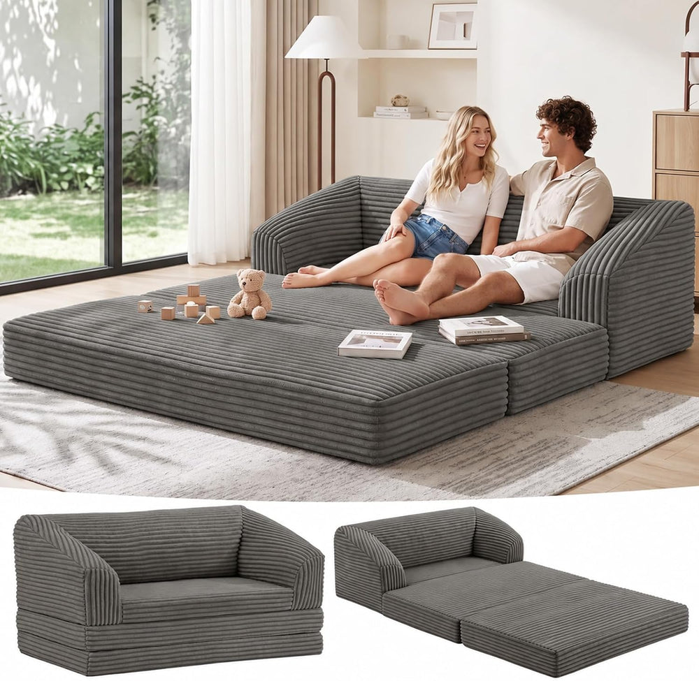 Convertible Sofa Bed, 3-in-1 Foldable Loveseat Couch with Armrest, Corduroy F...