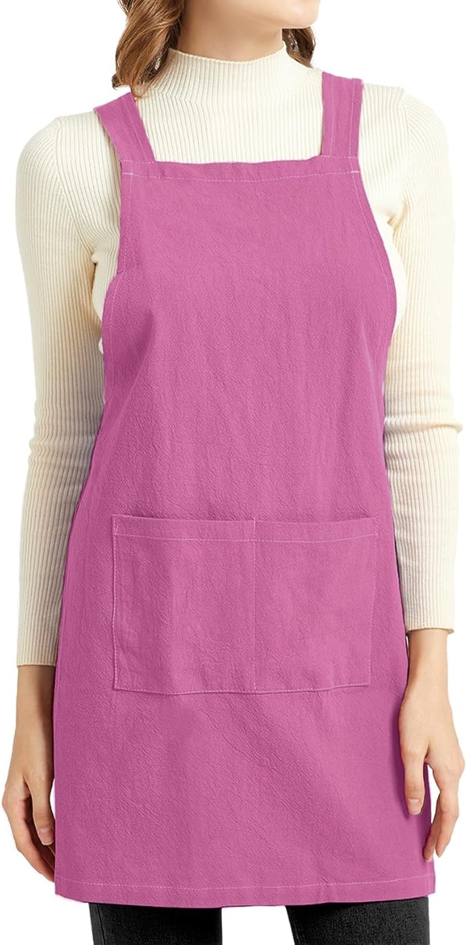 ELEZAY Aprons for Women with Pockets Plus Size Comfort Cross Back No Tie Cotton by ELEZAY