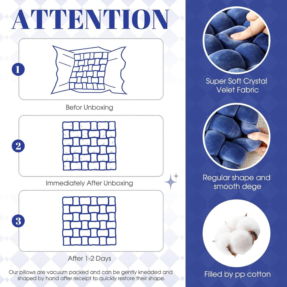 Wenqik 2 Pcs Knot Pillows Square Throw Pillow, Blue, Crystal Velvet