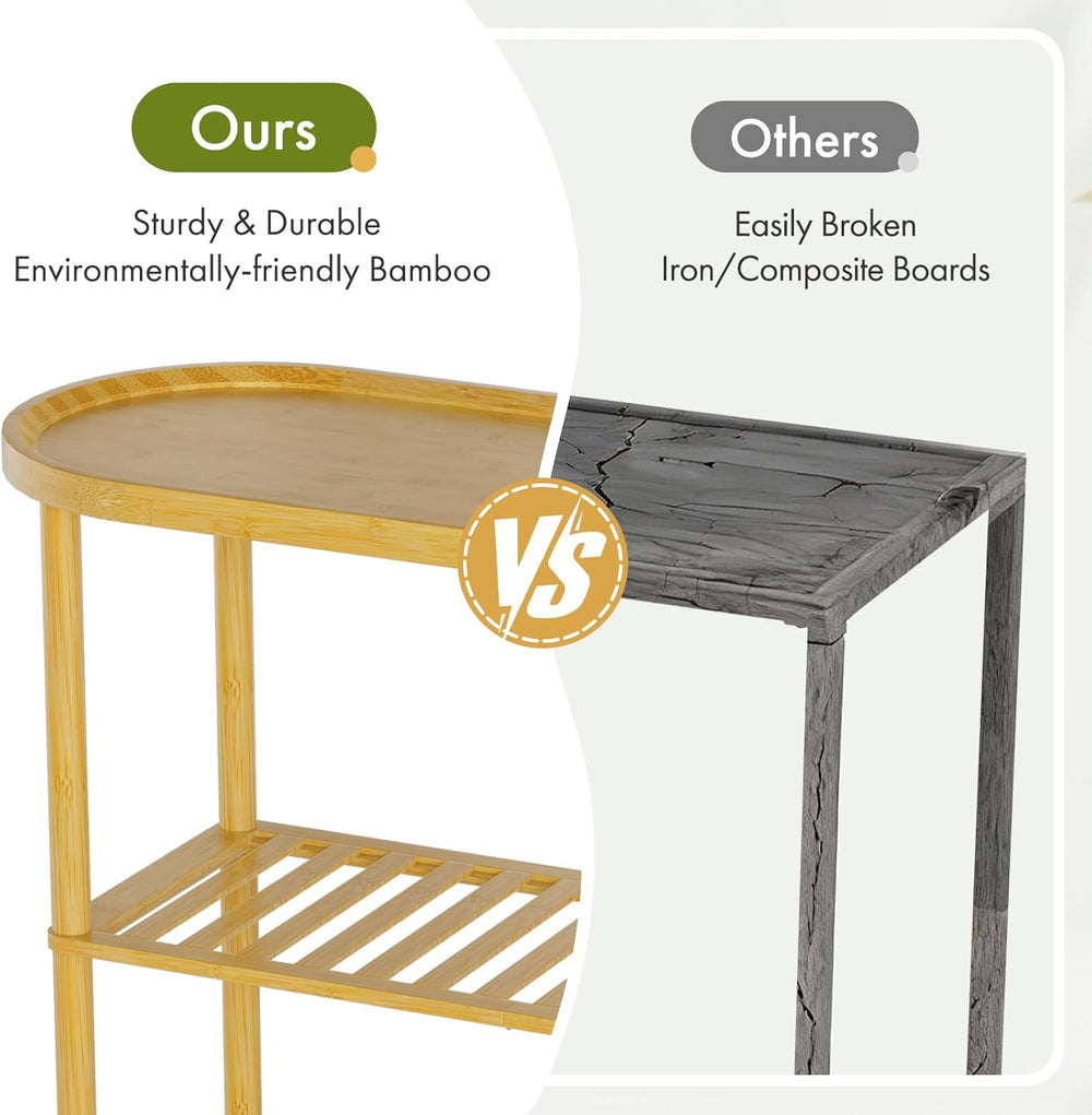 Small Entryway Table Bamboo 30.7", Narrow Hallway Table Oval Top 2-tier,...
