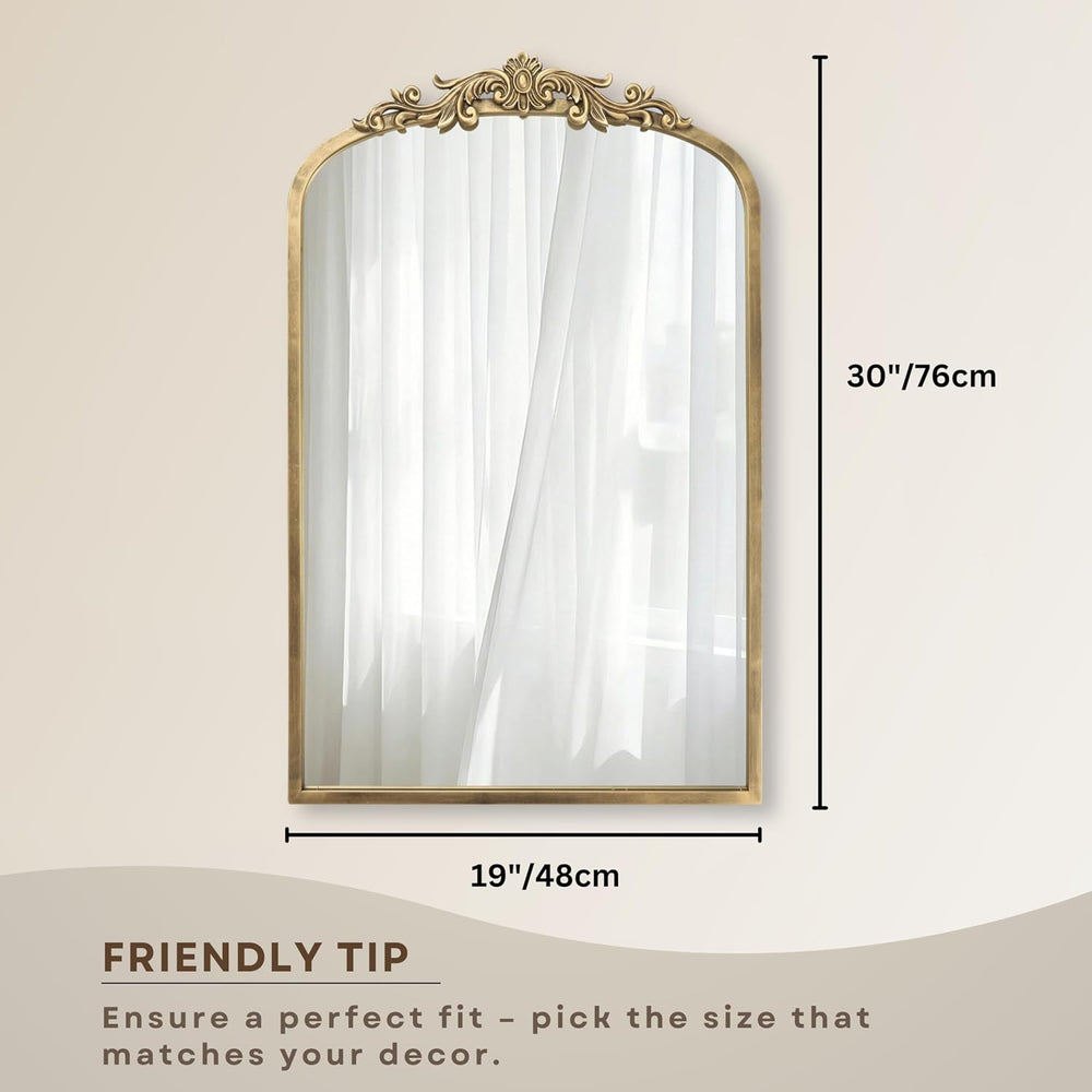 PERFNIQUE Vintage Mirror, 30" X 19" Gold Arched Antique Baroque Mirror