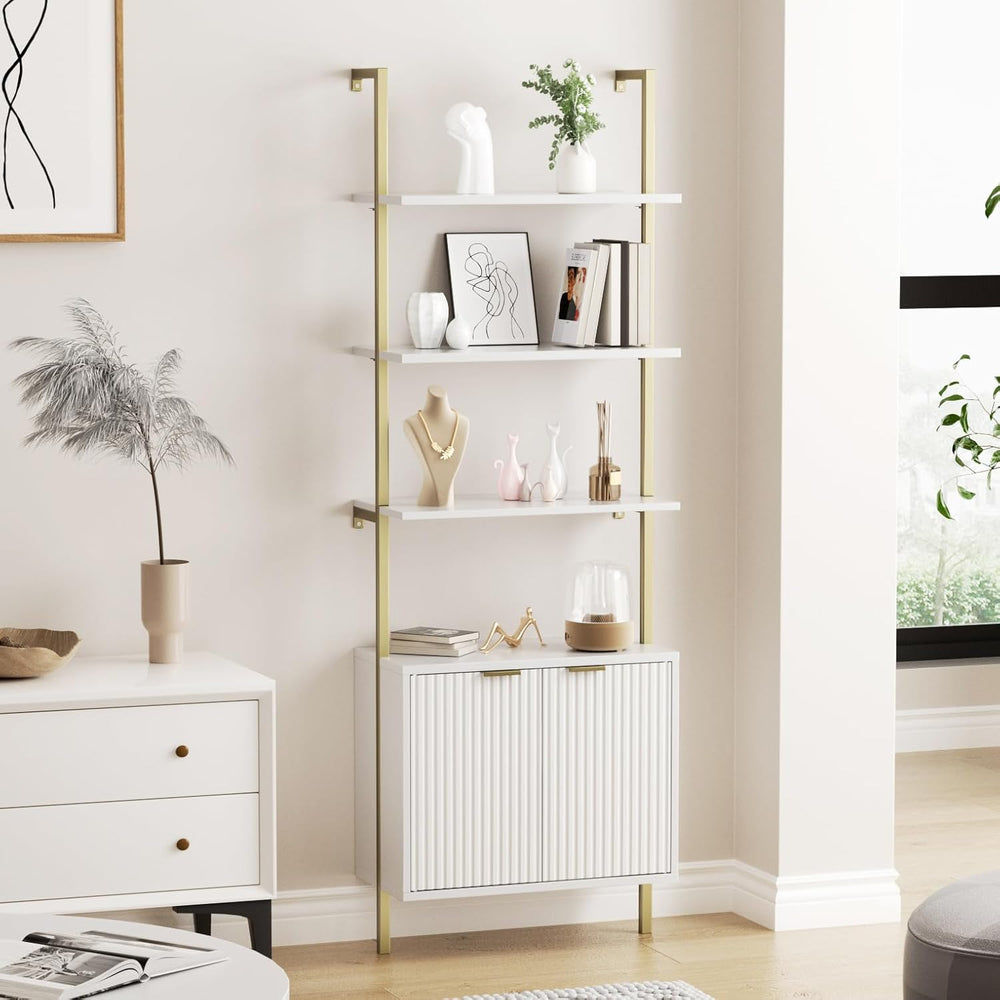 Halitaa 71”Ladder Shelf with Storage Cabinet, Wall Mounted Ladder Bookshelf |...