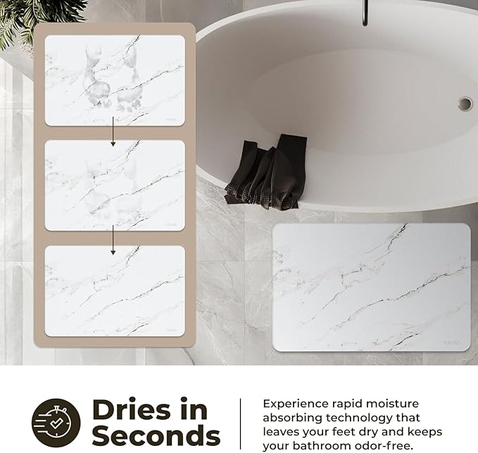 TOSORO - Stone Bath Mat Diatomaceous Earth Shower Mat Non-Slip Super Absorbent