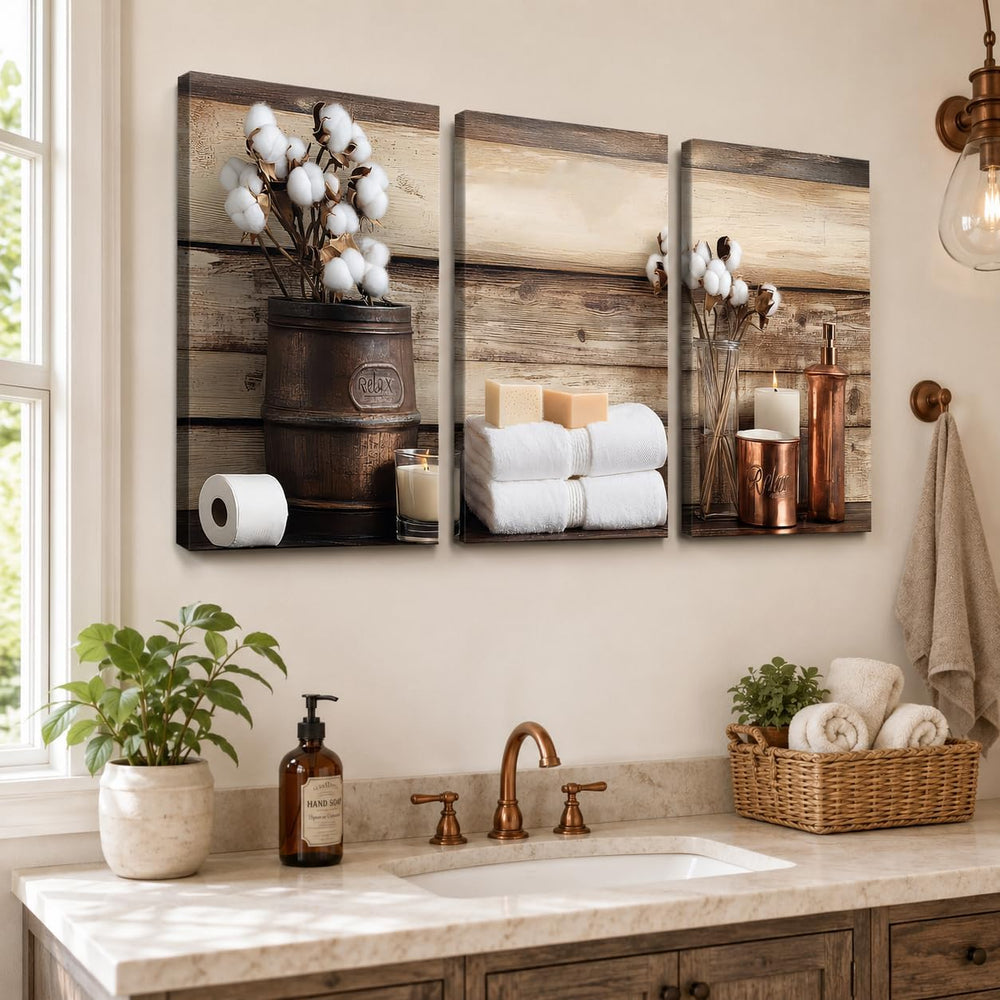 GUTTATY 3 Pieces Rustic Bathroom Canvas Wall Art, Botanical Floral Farmhouse ...