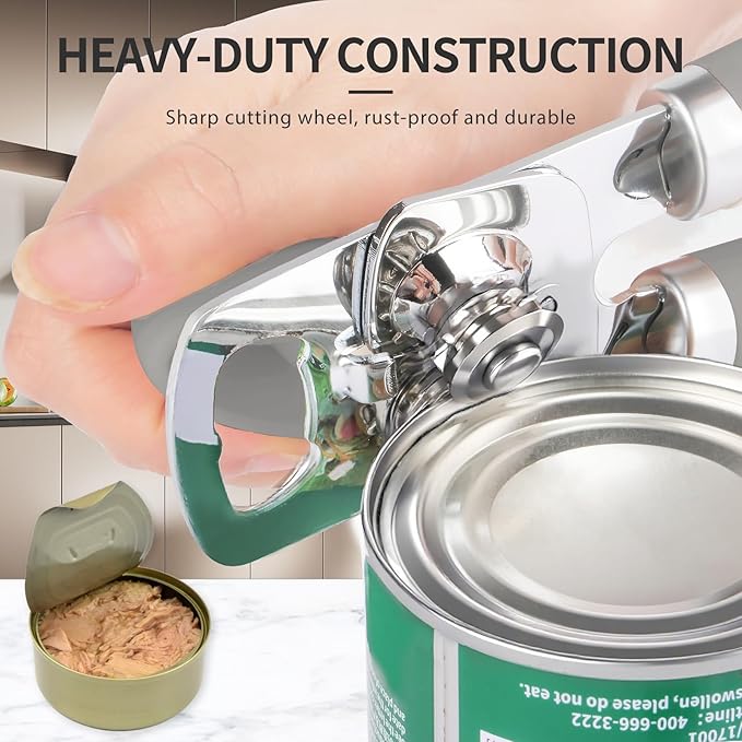 Safring Can Opener Manual, Heavy Duty Stainless Steel Smooth Edge Can Opener - Image 4