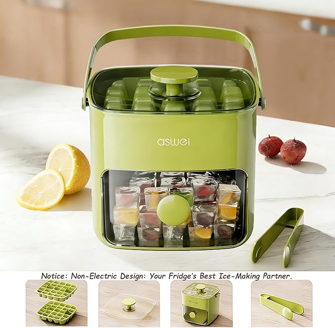 Compact Ice Cube Tray with Lid and Bin, Mini Press-Type Ice Cube Maker - Image 2