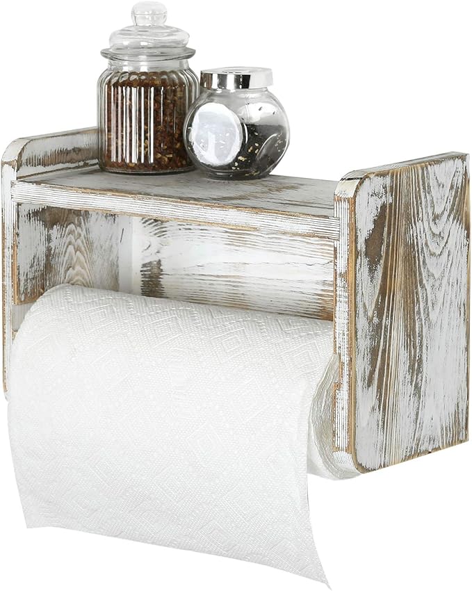 MyGift Farmhouse Paper Towel Holder, Shabby Whitewashed Wood Farmhouse Wall by MyGiftHome