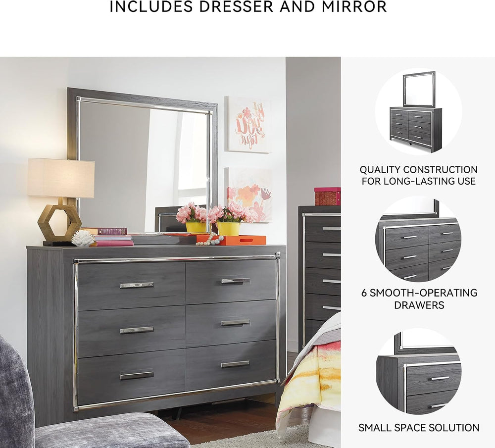 Signature Design by Ashley 6 Drawer Double Dresser with Mirror, Gray