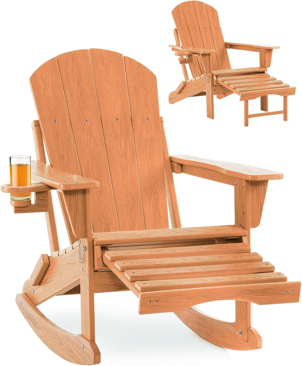 Folding Adirondack Rocking Chair with Footrest, HDPE Adirondack 4-in-1 Multif...