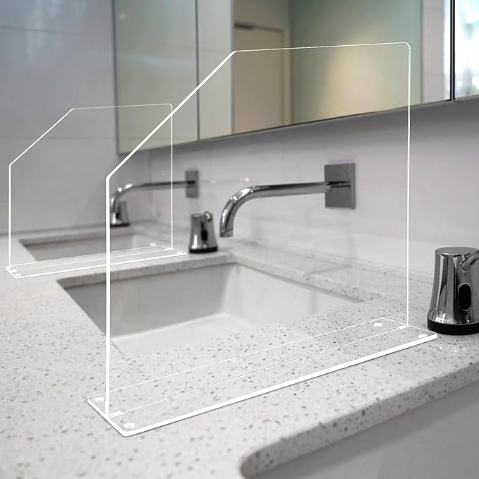 Vesici 2 Pcs Clear Acrylic Sink Splash Guard Freestanding Panel Barrier - Image 5
