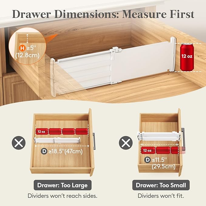 Lifewit 5" Tall 4 Pack Drawer Dividers, 30-47cm/11.5-18.5" Expandable Drawer - Image 3