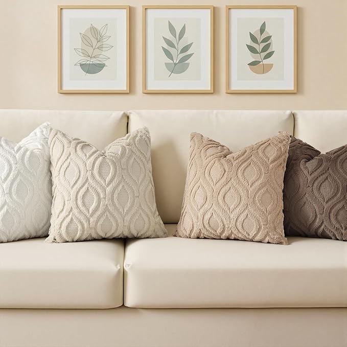 decorUhome Throw Pillow Covers 22x22 Inch Set of 2, Soft Plush Faux Wool Light - Image 4