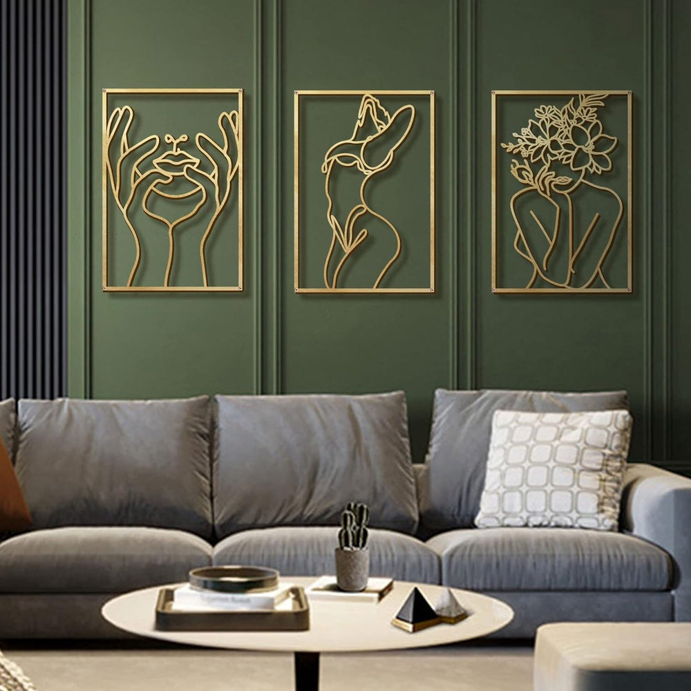 Glamativity 4 Pack Gold Wall Art Decor, Minimalist Single Line Real Metal Wal...