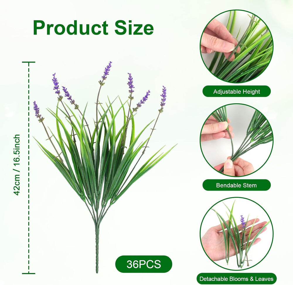 36 Bundles Artificial Plants & Flowers Adjustable Height Fake Lavender Fl...