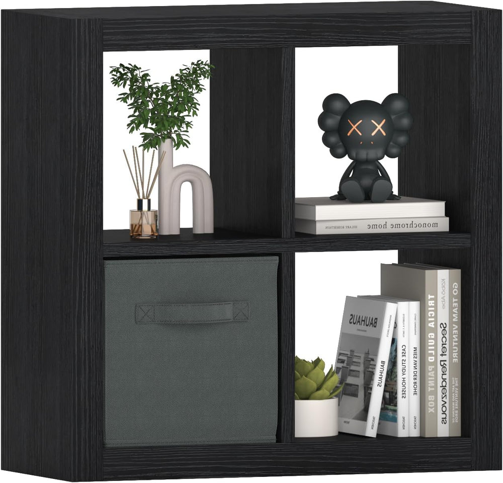 furtble 4-Cube Storage Organizer, Bookshelf with Storage Bin, Modern Wood Ope...