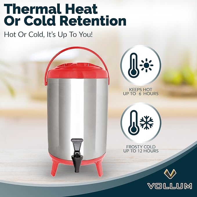Vollum Stainless Steel Insulated Beverage Dispenser – Insulated Thermal Hot and - Image 3