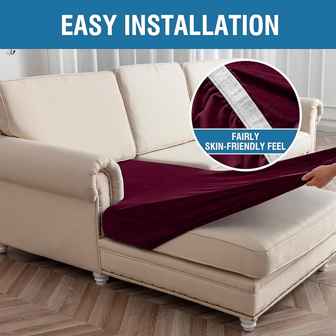 Couch Cover 6-Piece Elastic Velvet Couch Cushion Covers & Chaise Slipcovers - Image 7