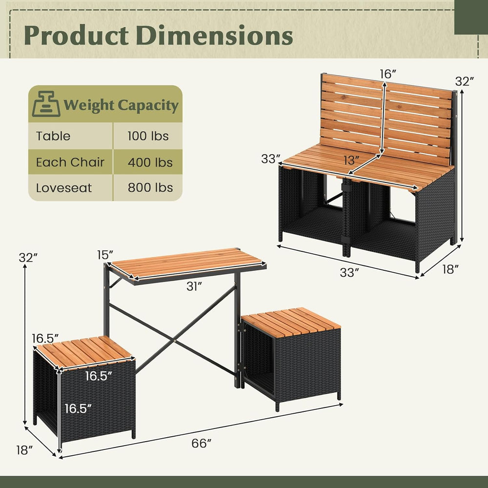 Tangkula 3-in-1 Convertible Bench Bar Table, Outdoor Folding Table & Chair