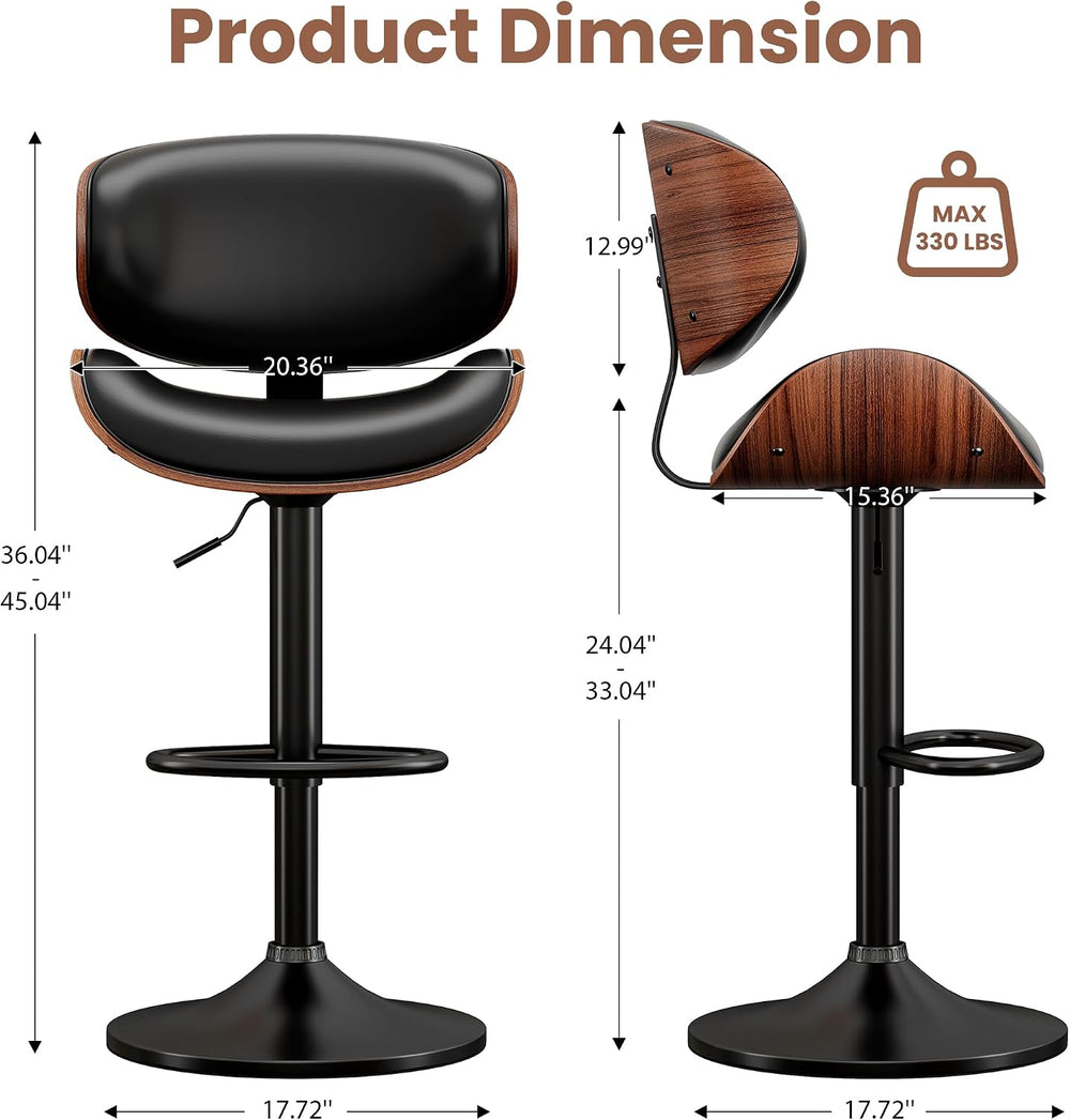 YaFiti Swivel Bar Stools Set of 2, Bar Stools for Kitchen Counter, Black | Co...