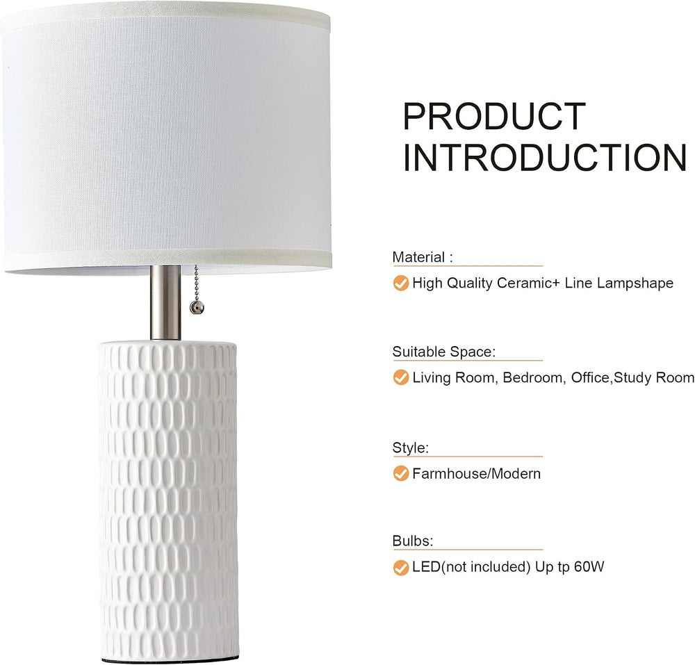 Reaketon 20" Modern Ceramic Table Lamps Set of 2, Lamps for Bedroom, White