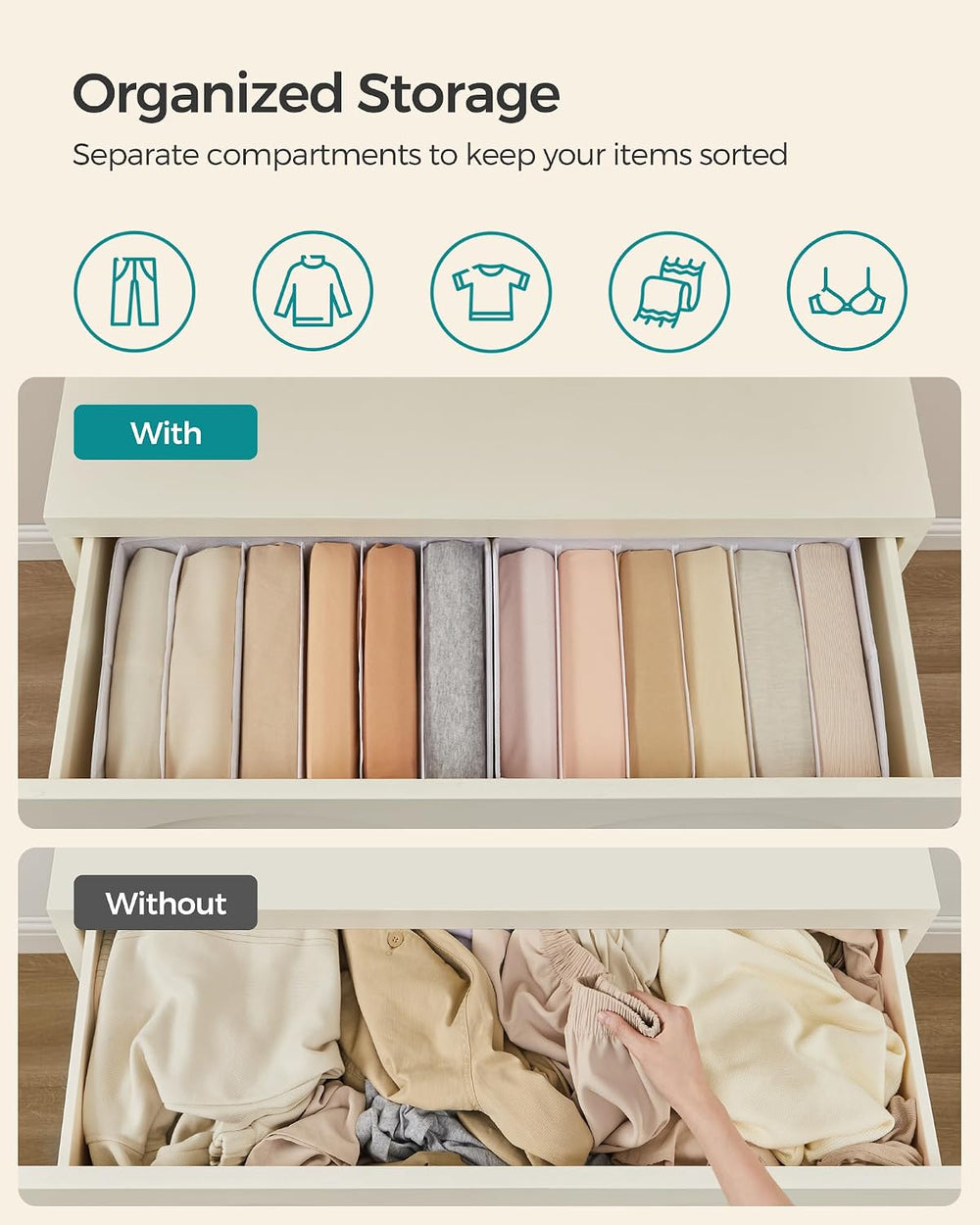 SONGMICS Set of 6 Foldable Wardrobe Clothes Organizers, 6-Compartment