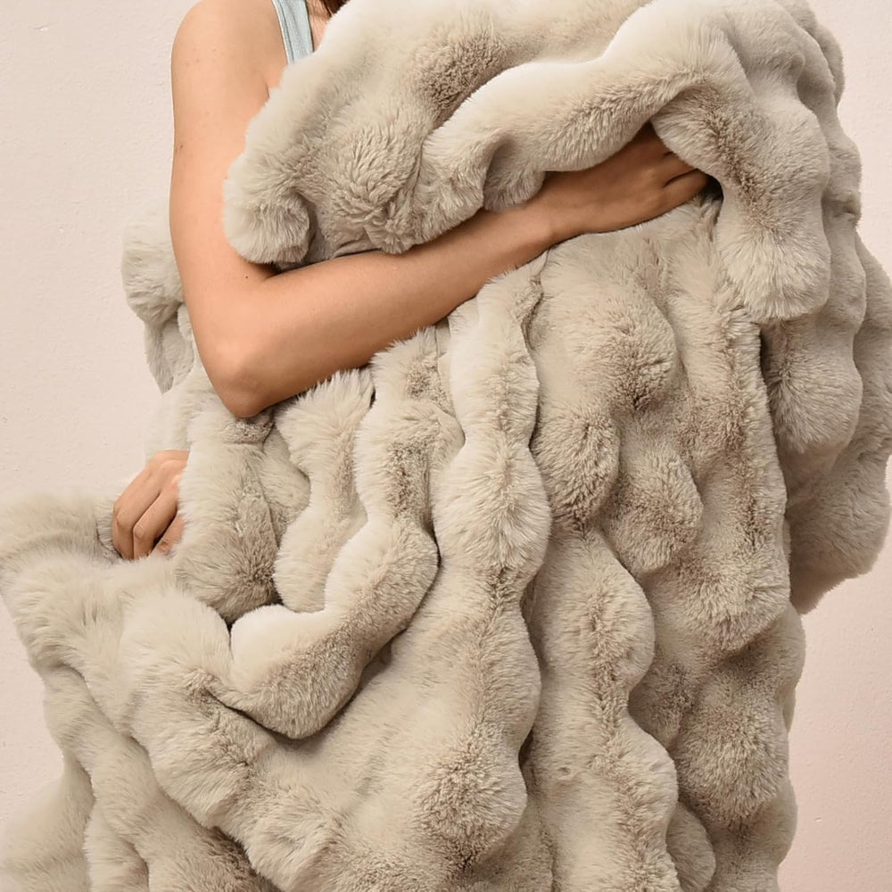 PHF Warm Faux Fur Throw Blanket, Ultra Soft Cozy, 50"x60", Oak