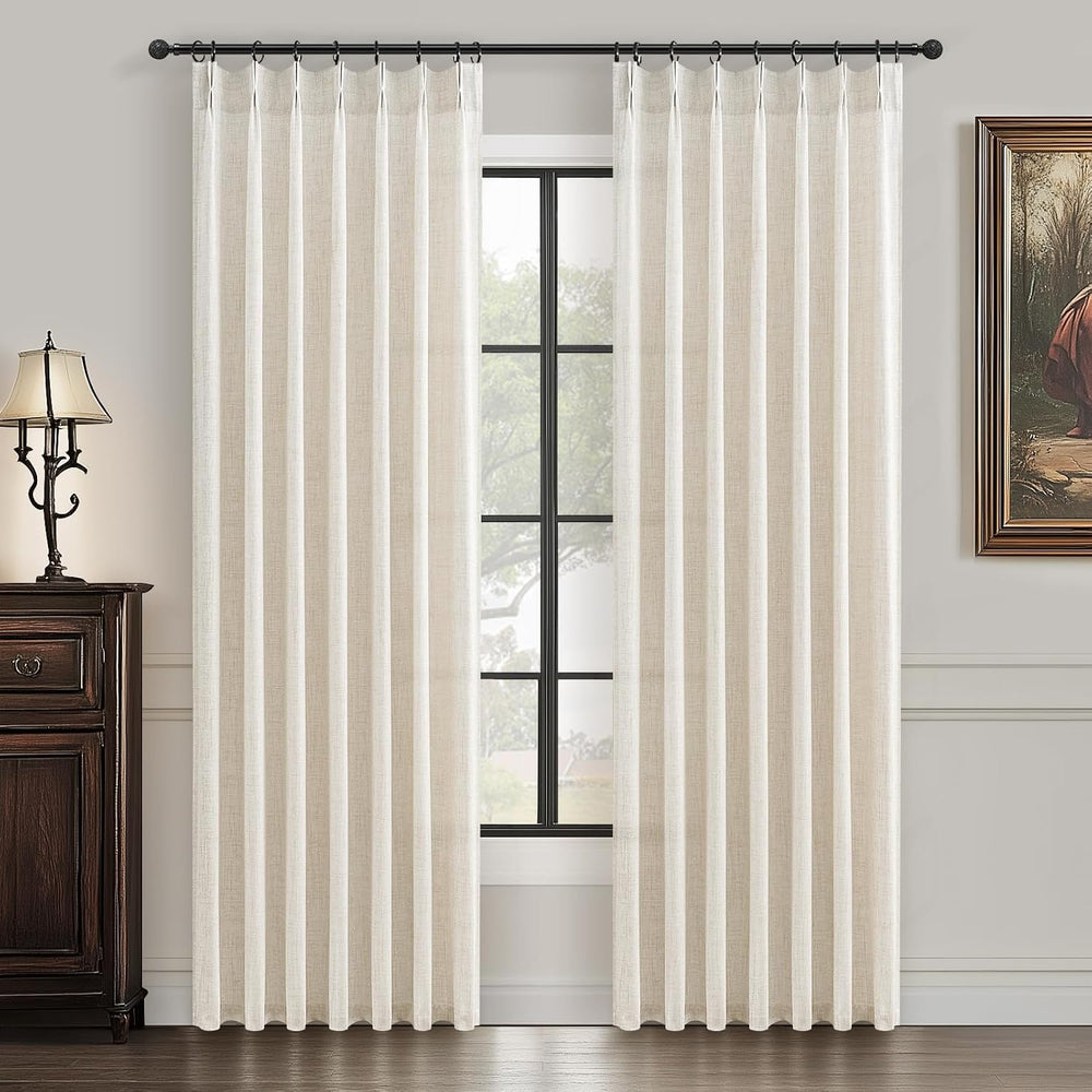 Pinch Pleat Thick Linen Viral Curtains 84 Inch Length 2 Panels Set for Living...