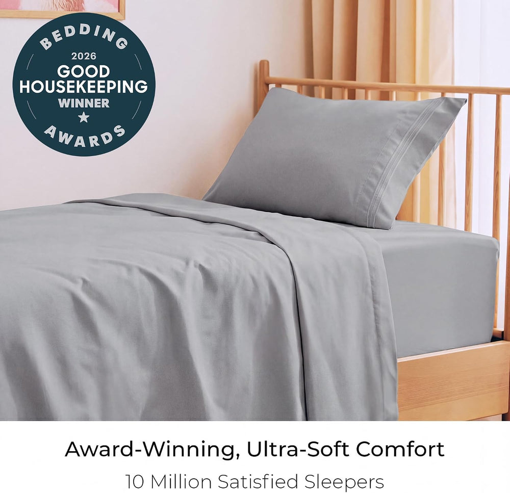 Mellanni Iconic 3-Piece Bed Sheet Set, 16" Deep Pocket (Twin, Light Gray)