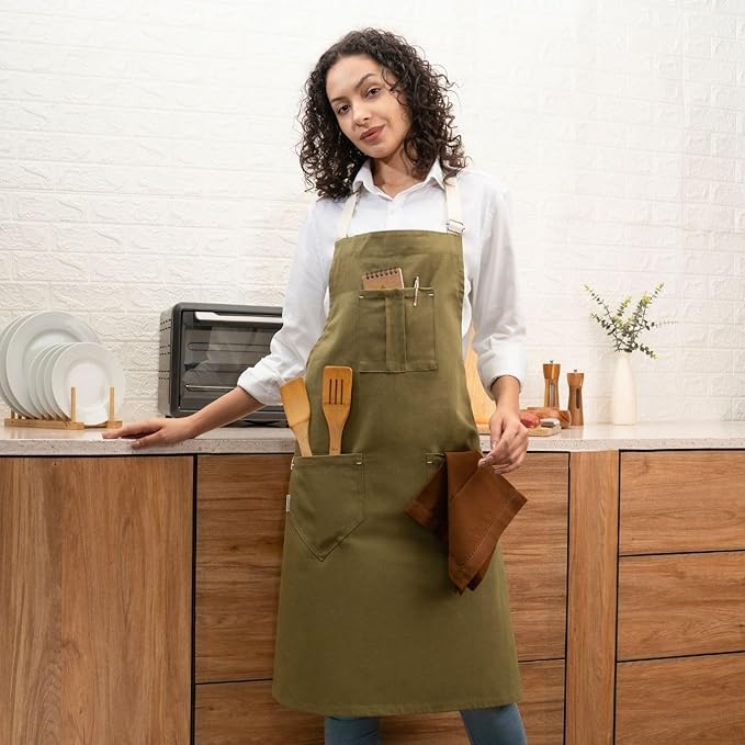 Cotton Canvas Apron for Women & Men – Adjustable Neck Strap & Waist Ties - Image 8