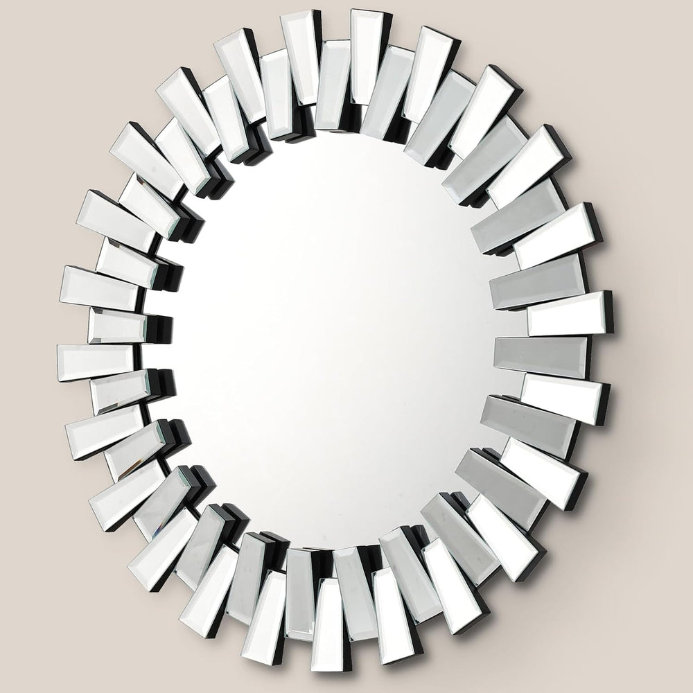QDSSDECO 32" x32" Round Sunburst Wall Mirror, Frameless Beveled Edge