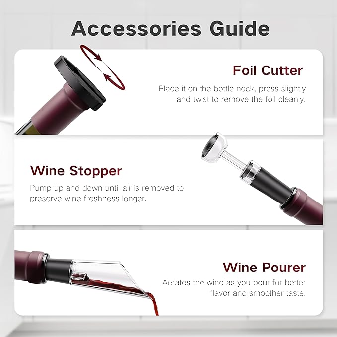 6-in-1 Electric Wine Opener Gift Set, BABONIR Stainless Steel USB-C - Image 7