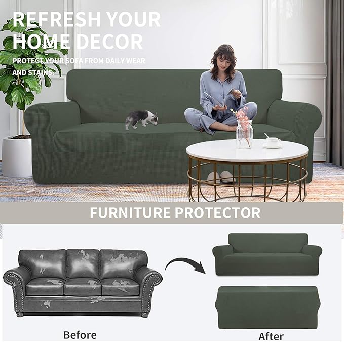 Easy-Going Stretch 4 Seater Sofa Slipcover 1-Piece Sofa Cover Furniture - Image 4