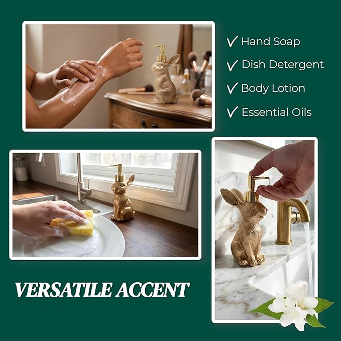 Gold Bunny Soap Dispenser – Vintage Rabbit Hand & Dish Soap Dispenser - Image 5